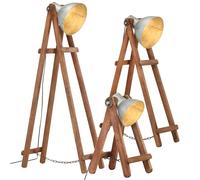 vidaXL Madera Maciza de Mango Lámpara de Pie 3 Piezas E27 Iluminación Color Blanco, Plateado, y mas