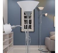 vidaXL Lámpara de pie de acero, pintura gris, 2 luces con interruptores