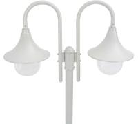 vidaXL Lámpara de poste para jardín, casquillo E27, 220 cm, aluminio, 2 faroles, color blanco