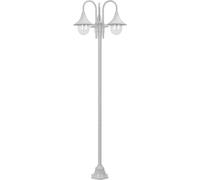 vidaXL Lámpara de poste para jardín, casquillo E27, 220 cm, aluminio, 3 faroles, color blanco