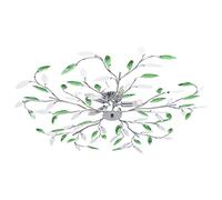 vidaXL Lámpara de techo brazos cristal forma hoja 5 bombillas verde
