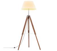 vidaXL Lámpara de trípode madera maciza de teca marrón y blanco 141 cm