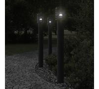 vidaXL Lámparas de suelo exterior con enchufe 3 uds acero negro 110 cm