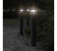 vidaXL Lámparas suelo exterior con sensor 3 uds aluminio negro 80 cm