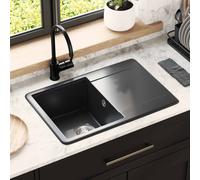 vidaXL Lavabo 80% Cuarzo y 20% Resina 670 x 460 mm Negro