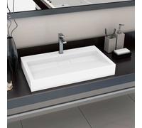 vidaXL Lavabo resina mineral/mármol blanco sanitario para baño con grifo – Varias dimensiones