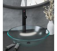 vidaXL Lavabo baño grifo&desagüe de empuje vidrio templado esmerilado