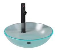 vidaXL Lavabo baño grifo&desagüe de empuje vidrio templado esmerilado