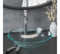 vidaXL Lavabo baño grifo&desagüe de empuje vidrio templado esmerilado