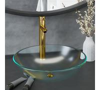 vidaXL Lavabo baño grifo&desagüe de empuje vidrio templado esmerilado