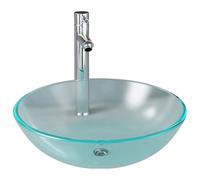 vidaXL Lavabo de baño con grifo y desagüe de empuje, vidrio templado esmerilado