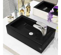 vidaXL Lavabo con agujero grifo rectangular cerámica 46x25,5x12 negro