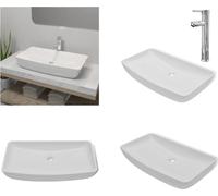 vidaXL Lavabo con grifo mezclador, cerámica, rectangular, blanco - Lavabo - Lavabo de baño - Lavabo para baño - Lavabo de baño