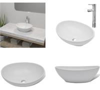 vidaXL Lavabo con grifo mezclador de cerámica, ovalado, blanco - Lavabo - Lavamanos - Lavabo de baño - Lavabo para baño