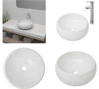 vidaXL Lavabo con grifo mezclador de cerámica, redondo, blanco - Lavabo - Lavamanos - Lavabo de baño - Lavabo para baño