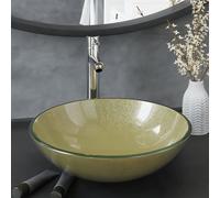 vidaXL Lavabo con Grifo y Tapón Pulsador Cristal Templado Esmerilado Tocador Color del lavabo Medio esmerilado, Transparente, Dorado y mas