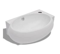 vidaXL Lavabo ovalado con hueco de grifo y rebosadero de cerámica blanca