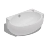 vidaXL Lavabo ovalado con hueco de grifo y rebosadero de cerámica blanca