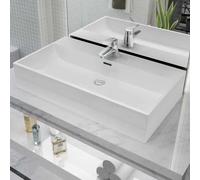 vidaXL Lavabo Rectangular con Orificio de Grifo Cerámica Blanco Aseo Lavamanos Dimensiones 51.5 x 38.5 x 15 cm, 60.5 x 42.5 x 14.5 cm, 76 x 42.5 x 14.5 cm