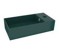 vidaXL Lavabo con rebosadero cerámica 49x25x15 cm Verde Oscuro