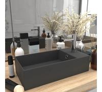 vidaXL Lavabo con rebosadero cerámica gris oscuro