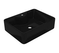 vidaXL Lavabo Cuadrado Orificio de Grifo y Desagüe Cerámica Negro Lavamanos