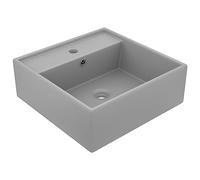 vidaXL Lavabo Cuadrado 41x41 cm de Cerámica Gris Claro Mate Rebosadero Montado Encima