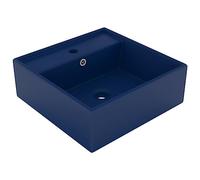 vidaXL Lavabo Cuadrado Rebosadero Tocador Montado Encima Piedra Vasija Aseo Indoro Garaje Fácil de Limpiar de Cerámica Azul Oscuro Mate 41x41cm