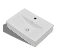 vidaXL Lavabo rectangular de cerámica – Hueco para grifo y desagüe – Blanco
