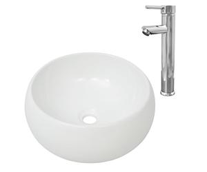 vidaXL Lavabo de baño con grifo mezclador cerámica blanco 400 x 160 mm
