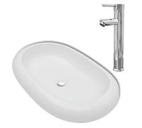 vidaXL Lavabo de baño con grifo mezclador cerámica blanco 630 x 420 x 120 mm