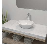 vidaXL Lavabo de baño con grifo mezclador cerámica ovalado blanco