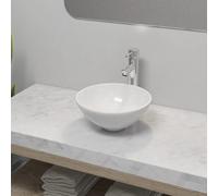 vidaXL Lavabo de baño con grifo mezclador cerámica redondo blanco