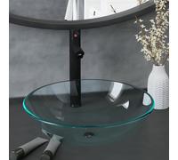 vidaXL Lavabo de baño con grifo y desagüe de empuje vidrio templado
