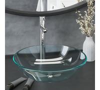 vidaXL Lavabo de baño con grifo y desagüe de empuje vidrio templado