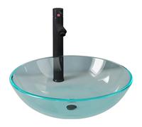 vidaXL Lavabo con Grifo y Tapón Pulsador Cuarto de Baño Aseo Inodoro Tocador Lavamanos Decoración Adorno Duradero Cristal Templado Transparente