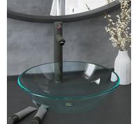 vidaXL Lavabo de baño con grifo y desagüe de empuje vidrio templado