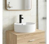 vidaXL Lavabo de baño con grifo y desagüe Negro Mate