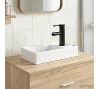 vidaXL Lavabo de baño con grifo y desagüe Negro Mate