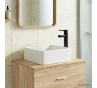 vidaXL Lavabo de baño con grifo y desagüe Negro Mate