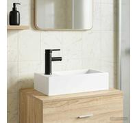 vidaXL Lavabo de baño con grifo y desagüe Negro Mate