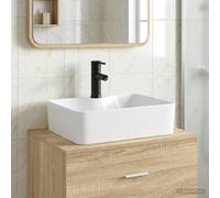 vidaXL Lavabo de baño con grifo y desagüe Negro Mate