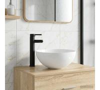 vidaXL Lavabo de baño con grifo y desagüe Negro Mate