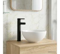 vidaXL Lavabo de baño con grifo y desagüe Negro Mate 32 x 32 x 13 cm