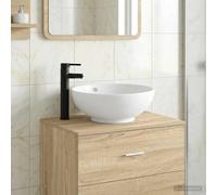 vidaXL Lavabo de baño con grifo y desagüe Negro Mate 44 x 44 x 16 cm