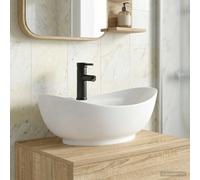 vidaXL Lavabo de baño con grifo y desagüe Negro Mate 59 x 35 x 21 cm