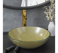 vidaXL Lavabo de baño grifo&desagüe de empuje vidrio templado dorado