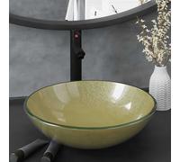 vidaXL Lavabo de baño grifo&desagüe de empuje vidrio templado dorado
