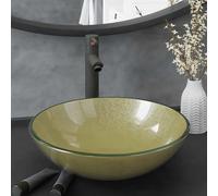 vidaXL Lavabo de baño grifo&desagüe de empuje vidrio templado dorado