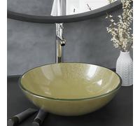 vidaXL Lavabo de baño grifo&desagüe de empuje vidrio templado dorado